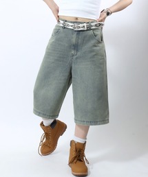12ozオーバーダイ デニムワイドハーフパンツ/バミューダパンツ/ジョーツ メンズ レディース ユニセックス
