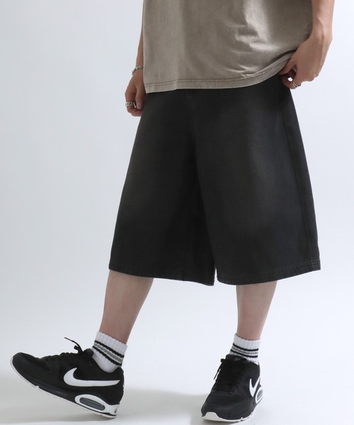Salong hameu（サロン ハミュー）の「12ozオーバーダイ デニムワイドハーフパンツ/バミューダパンツ/ジョーツ メンズ レディース ユニセックス（デニムパンツ・メンズ・ブルー/チャコール/ブラック系/ネイビー系/ネイビー系1/グリーン系その他/ライトブルー・LL/M/L）」の10枚目の写真