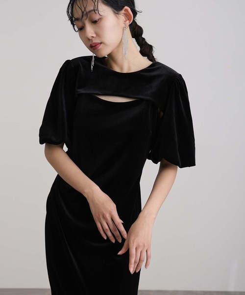 セール】ミモレ丈&袖ありフォーマル2wayベロアセレモニー結婚式二次会