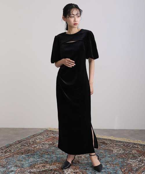 ミモレ丈&袖ありフォーマル2wayベロアセレモニー結婚式二次会