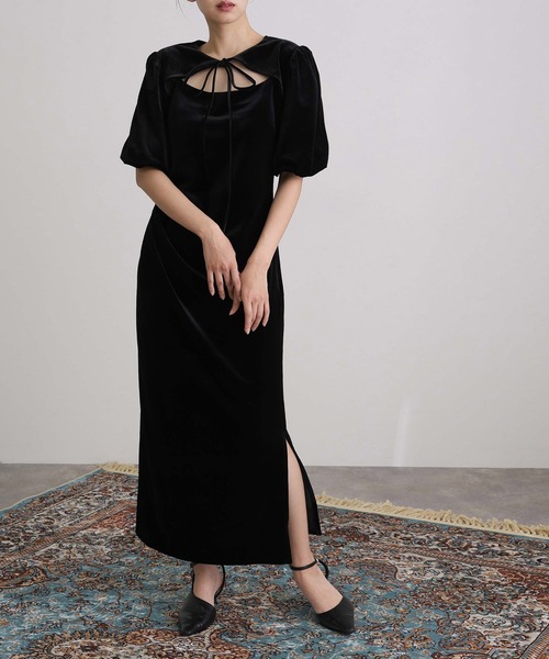 ミモレ丈&袖ありフォーマル2wayベロアセレモニー結婚式二次会