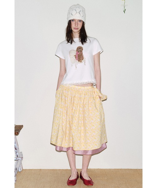 tシャツ ドッグプリント レースヘム 半袖Tシャツ FC25S203「Fano Studios」「2025SS」 レディース メンズ ドッグプリント レースヘム 半袖Tシャツ FC25S203【Fano Studios