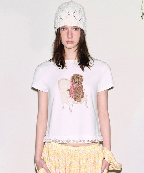 tシャツ ドッグプリント レースヘム 半袖Tシャツ FC25S203「Fano Studios」「2025SS」 レディース メンズ ドッグプリント レースヘム 半袖Tシャツ FC25S203【Fano Studios