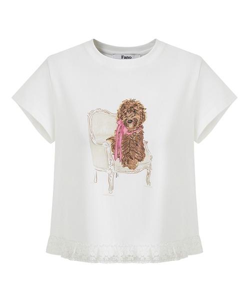 tシャツ ドッグプリント レースヘム 半袖Tシャツ FC25S203「Fano Studios」「2025SS」 レディース メンズ ドッグプリント レースヘム 半袖Tシャツ FC25S203【Fano Studios