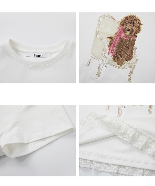 ドッグプリント レースヘム 半袖Tシャツ FC25S203【Fano Studios