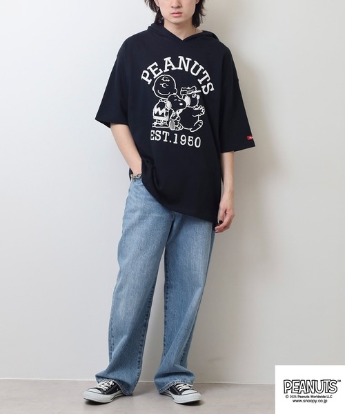 PEANUTS(ピーナッツ)の「PEANUTS集合柄発泡プリントパーカー(Tシャツ/カットソー・メンズ・オフホワイト/杢グレー/ネイビー・LL/L/M)」の6枚目の写真
