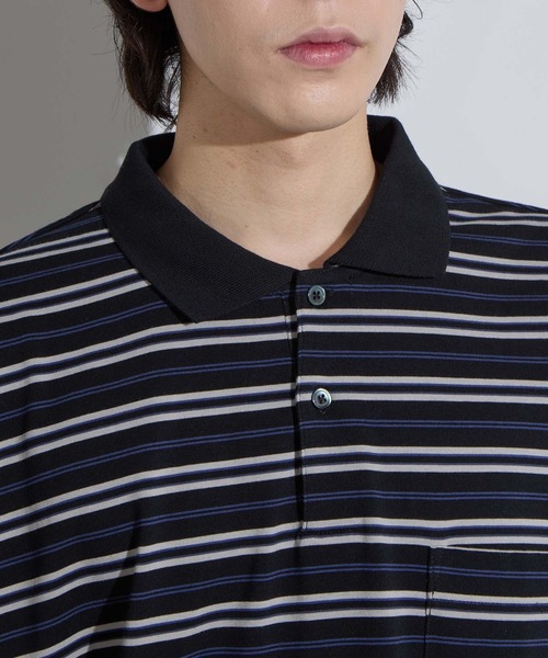セール】【SLICK/スリック】Multi Border Drawstring Polo Shirt