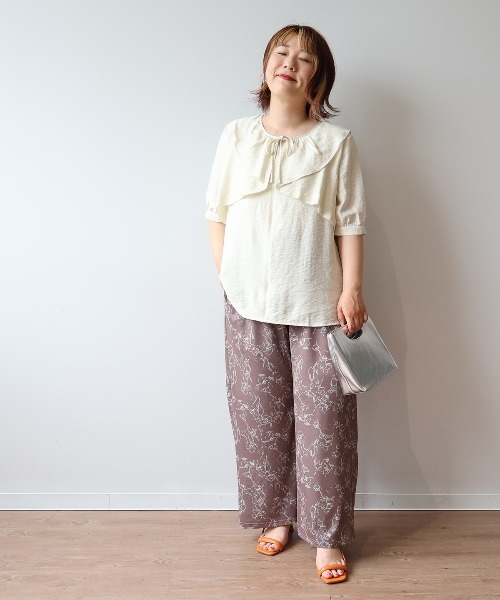 ブラウス シャツ 「L〜5L 大きいサイズ」リネンライクラッフルフリルブラウス 半袖 春夏 レディース セール】【L～5L 大きいサイズ】リネンライクラッフルフリル