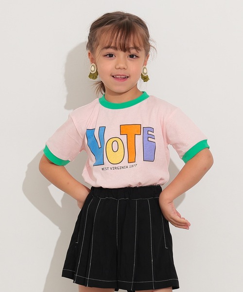 Ocean&Ground(オーシャン&グラウンド)の「VOTEリンガーTシャツ(Tシャツ/カットソー・キッズ・ピンク/ホワイト/イエロー・80/90/95/100/110/120/130/140)」の3枚目の写真