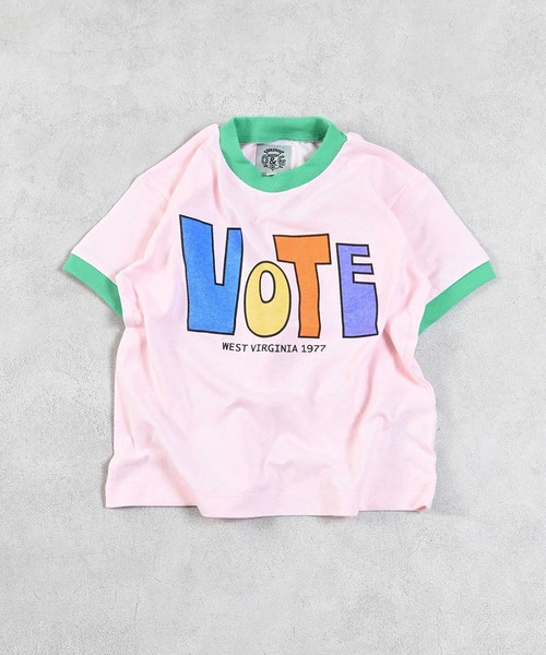 Ocean&Ground(オーシャン&グラウンド)の「VOTEリンガーTシャツ(Tシャツ/カットソー・キッズ・ピンク/ホワイト/イエロー・80/90/95/100/110/120/130/140)」の8枚目の写真