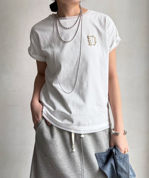 DouDou（ドゥドゥ）の「DビジューTEE（Tシャツ/カットソー・レディース・オフホワイト/グレー/チャコールグレー/ライトベージュ・FREE）」の15枚目の写真