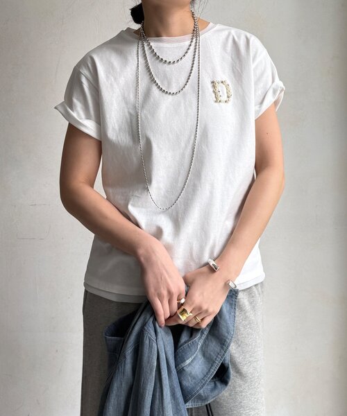 DouDou（ドゥドゥ）の「DビジューTEE（Tシャツ/カットソー・レディース・オフホワイト/グレー/チャコールグレー/ライトベージュ・FREE）」の5枚目の写真