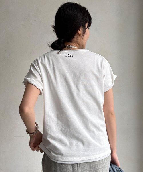 DouDou（ドゥドゥ）の「DビジューTEE（Tシャツ/カットソー・レディース・オフホワイト/グレー/チャコールグレー/ライトベージュ・FREE）」の6枚目の写真