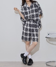 ATELANE フリンジジャガードセットアップ/半袖シャツ/ショートパンツ
