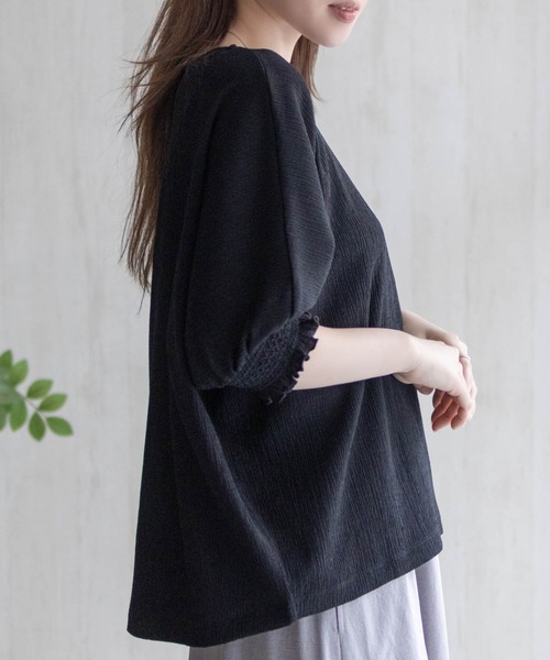 Howdy Marie（ハウディ―マリー）の「Howdy Marie 袖ゴムシャーリングプルオーバー（Tシャツ/カットソー・レディース・ブルーグリーン/ベージュ/ブラック・L/M）」の8枚目の写真