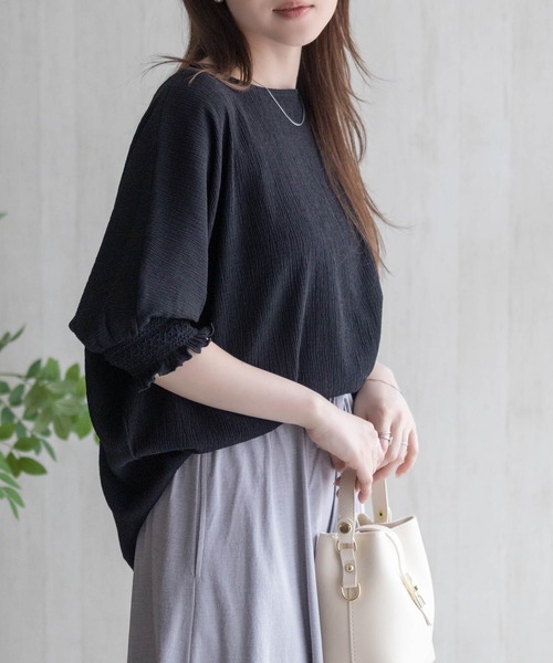 Howdy Marie（ハウディ―マリー）の「Howdy Marie 袖ゴムシャーリングプルオーバー（Tシャツ/カットソー・レディース・ブルーグリーン/ベージュ/ブラック・L/M）」の7枚目の写真