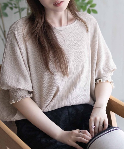 Howdy Marie（ハウディ―マリー）の「Howdy Marie 袖ゴムシャーリングプルオーバー（Tシャツ/カットソー・レディース・ブルーグリーン/ベージュ/ブラック・L/M）」の15枚目の写真