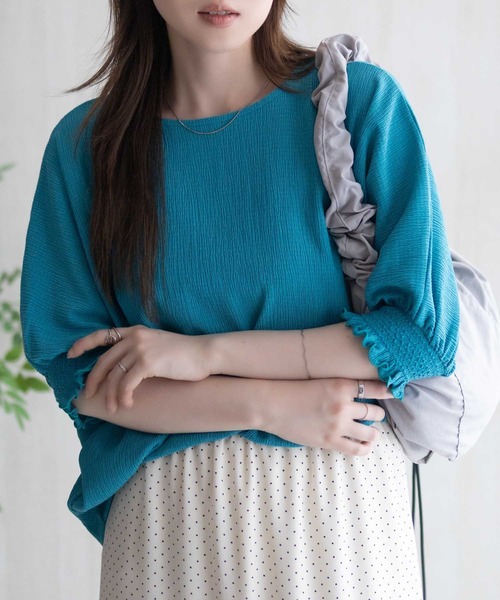 Howdy Marie（ハウディ―マリー）の「Howdy Marie 袖ゴムシャーリングプルオーバー（Tシャツ/カットソー・レディース・ブルーグリーン/ベージュ/ブラック・L/M）」の17枚目の写真