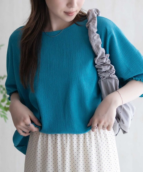 Howdy Marie（ハウディ―マリー）の「Howdy Marie 袖ゴムシャーリングプルオーバー（Tシャツ/カットソー・レディース・ブルーグリーン/ベージュ/ブラック・L/M）」の18枚目の写真