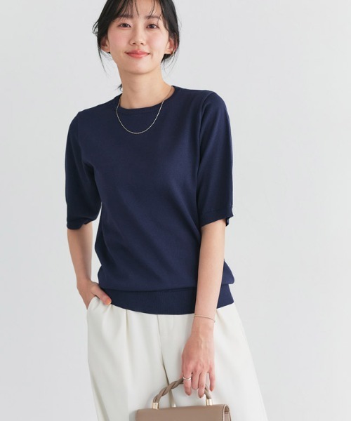 Pierrot(ピエロ)の「【接触冷感/UV/ウォッシャブル】半袖ニット(ニット/セーター・レディース・オフホワイト/ブラック/杢グレー/ピンク/ネイビー/ブルー系その他/レッド/ライトイエロー・M/L/LL/3L)」の9枚目の写真