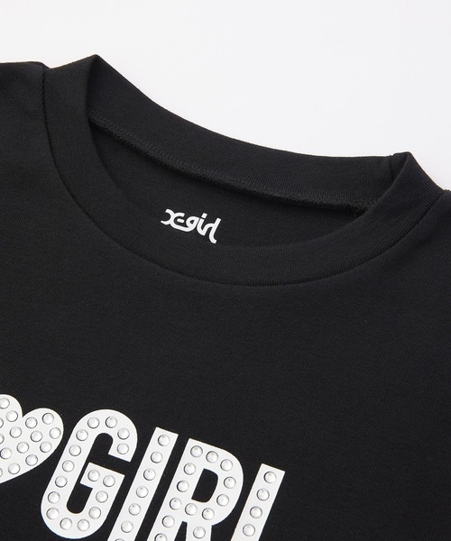 X-girl（エックスガール）の「RHINE STUD LOGO L/S BABY TEE（Tシャツ/カットソー・レディース・ブラック/ホワイト/ライトパープル・S/M）」の5枚目の写真