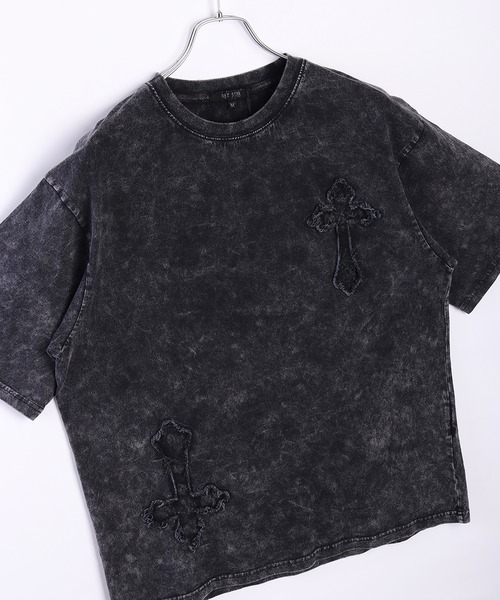 WESTSEA(ウエストシー)の「ブラックデニムワッペン × ケミカル加工 半袖ビッグT(Tシャツ/カットソー・メンズ・グレー/スミクロ/グレー系その他/ブラック系その他・L/M)」の2枚目の写真