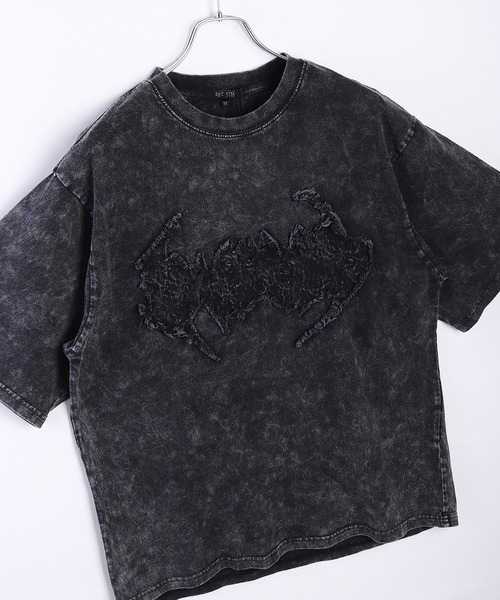 WESTSEA(ウエストシー)の「ブラックデニムワッペン × ケミカル加工 半袖ビッグT(Tシャツ/カットソー・メンズ・グレー/スミクロ/グレー系その他/ブラック系その他・L/M)」の3枚目の写真