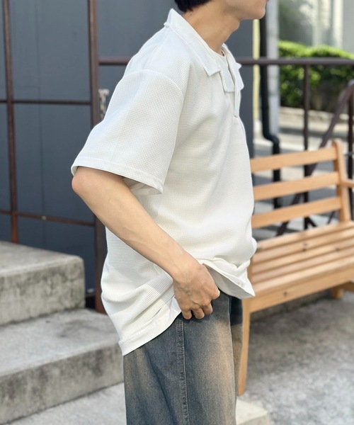 SHEPP(シープ)の「オープンカラーワッフルポロシャツ(ポロシャツ・メンズ・ブラック/ホワイト/グレー・L)」の16枚目の写真