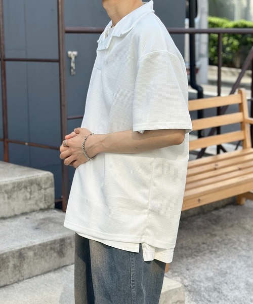 SHEPP(シープ)の「オープンカラーワッフルポロシャツ(ポロシャツ・メンズ・ブラック/ホワイト/グレー・L)」の18枚目の写真