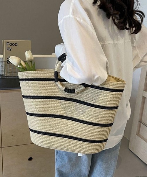 TONE SELECT GOODS（トーンセレクトグッズ）の「Liaa/ボーダー かごバッグ A18646（かごバッグ・レディース・ベージュ/ブラウン・FREE）」の4枚目の写真