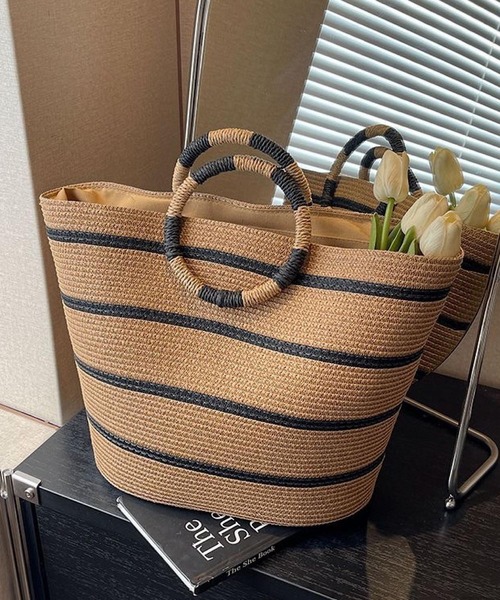 TONE SELECT GOODS（トーンセレクトグッズ）の「Liaa/ボーダー かごバッグ A18646（かごバッグ・レディース・ベージュ/ブラウン・FREE）」の5枚目の写真