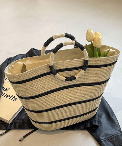 TONE SELECT GOODS（トーンセレクトグッズ）の「Liaa/ボーダー かごバッグ A18646（かごバッグ・レディース・ベージュ/ブラウン・FREE）」の6枚目の写真