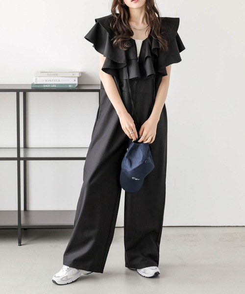 AMELY(エミリー)の「フロントジップオールインワン(つなぎ/オールインワン・レディース・アイボリー/グレー/ブラック/ピンクベージュ・C/L/M)」の8枚目の写真