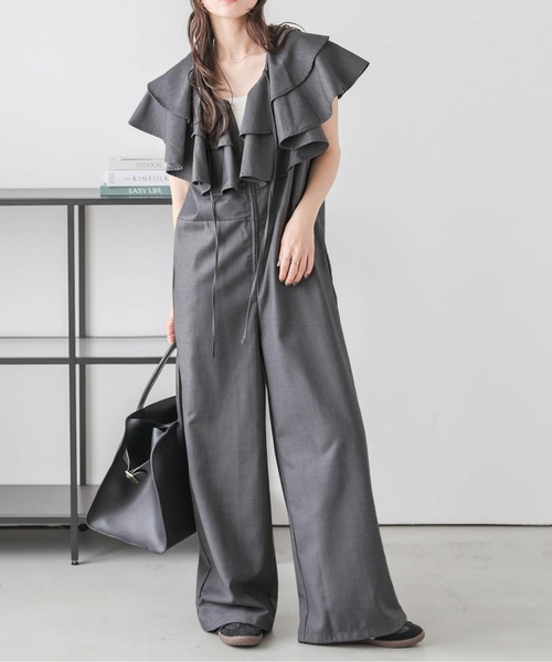AMELY(エミリー)の「フロントジップオールインワン(つなぎ/オールインワン・レディース・アイボリー/グレー/ブラック/ピンクベージュ・C/L/M)」の9枚目の写真
