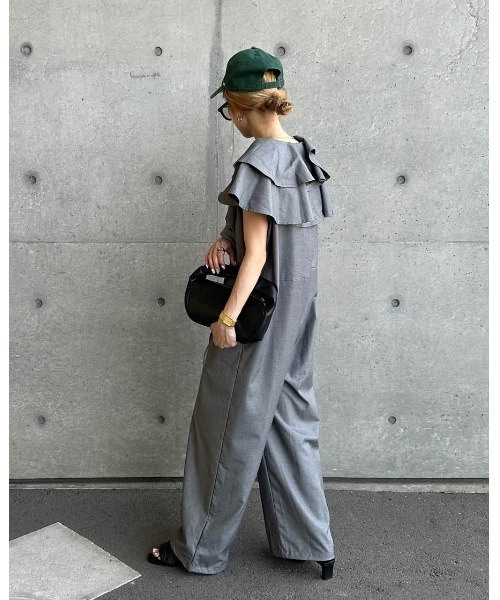 美品✨エブール リネン100% オールインワン Aライン Vネック ピンク Bonjour Sagan オールインワン フロント釦リネンライク