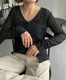 PILIT | Vネックレースカーディガン(Tシャツ/カットソー)
