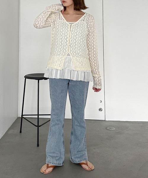 PILIT(ピリット)の「Vネックレースカーディガン(Tシャツ/カットソー・レディース・アイボリー/ブラック・MEDIUM)」の11枚目の写真