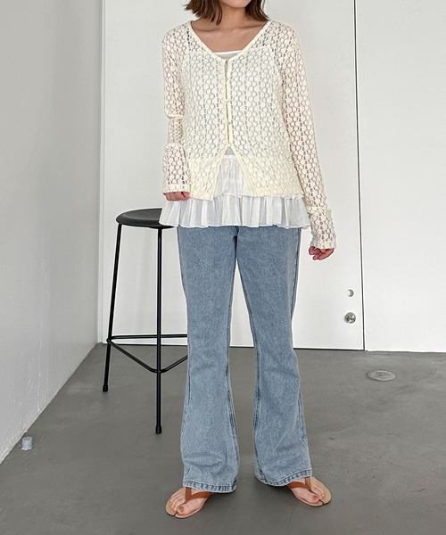 PILIT(ピリット)の「Vネックレースカーディガン(Tシャツ/カットソー・レディース・アイボリー/ブラック・MEDIUM)」の10枚目の写真