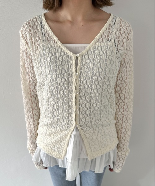 PILIT(ピリット)の「Vネックレースカーディガン(Tシャツ/カットソー・レディース・アイボリー/ブラック・MEDIUM)」の21枚目の写真