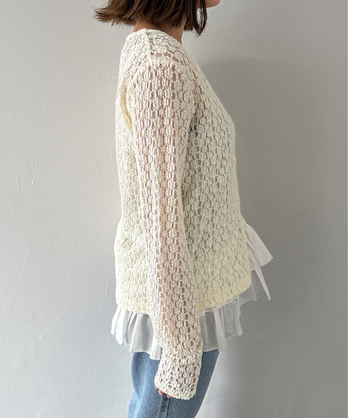 PILIT(ピリット)の「Vネックレースカーディガン(Tシャツ/カットソー・レディース・アイボリー/ブラック・MEDIUM)」の19枚目の写真