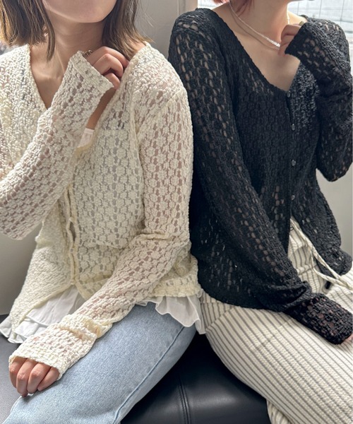 PILIT(ピリット)の「Vネックレースカーディガン(Tシャツ/カットソー・レディース・アイボリー/ブラック・MEDIUM)」の22枚目の写真
