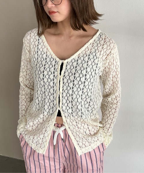 PILIT(ピリット)の「Vネックレースカーディガン(Tシャツ/カットソー・レディース・アイボリー/ブラック・MEDIUM)」の17枚目の写真