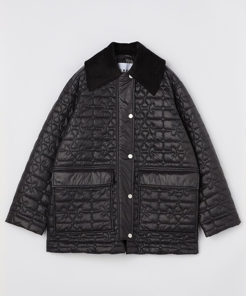 GANNI シャイニキルトミティシャケット W0343 252 Phantom Black Shiny Quilt Midi Jacket | GANNI US