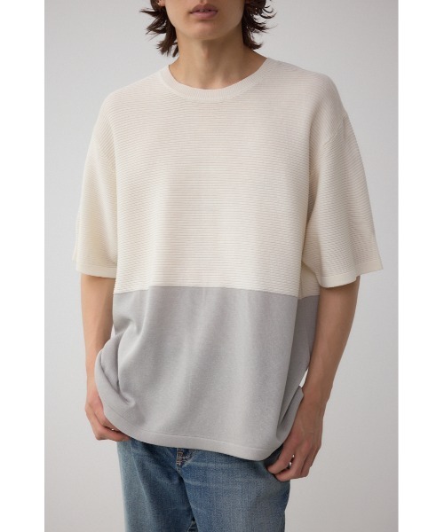AZUL by moussy(アズールバイマウジー)の「編地切替バイカラーニットトップス(ニット/セーター・メンズ・ホワイト系その他/ブルー系その他/ブラック系その他・MEDIUM/LARGE)」の2枚目の写真
