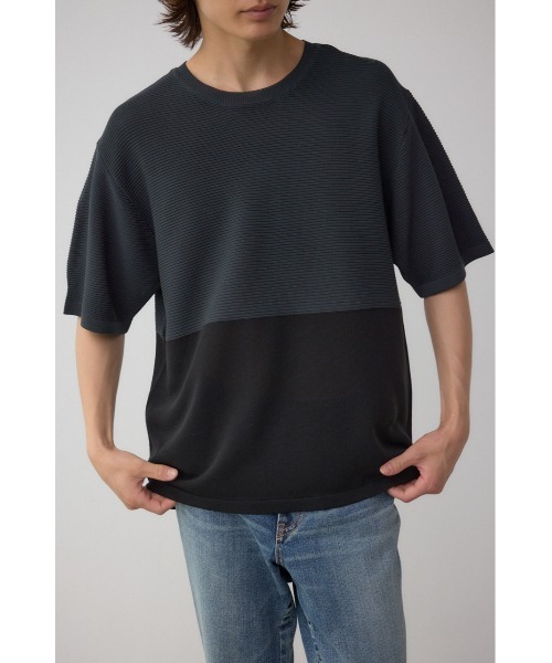 AZUL by moussy(アズールバイマウジー)の「編地切替バイカラーニットトップス(ニット/セーター・メンズ・ホワイト系その他/ブルー系その他/ブラック系その他・MEDIUM/LARGE)」の3枚目の写真