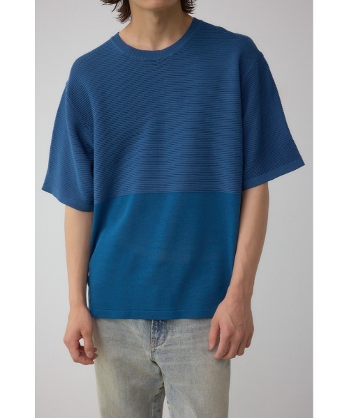 AZUL by moussy(アズールバイマウジー)の「編地切替バイカラーニットトップス(ニット/セーター・メンズ・ホワイト系その他/ブルー系その他/ブラック系その他・MEDIUM/LARGE)」の1枚目の写真