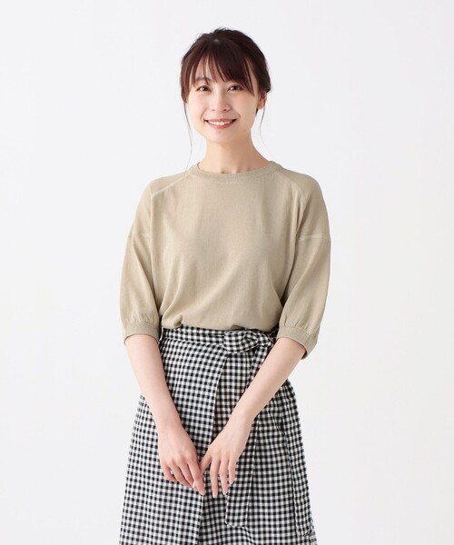 Afternoon Tea(アフタヌーンティー)の「シアークールニットプルオーバー(Tシャツ/カットソー・レディース・ライトベージュ/チャコールグレー/オレンジ・MEDIUM)」の2枚目の写真