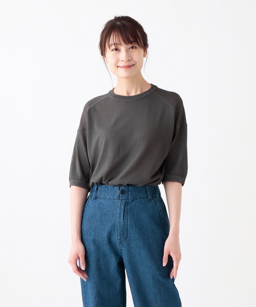Afternoon Tea(アフタヌーンティー)の「シアークールニットプルオーバー(Tシャツ/カットソー・レディース・ライトベージュ/チャコールグレー/オレンジ・MEDIUM)」の1枚目の写真