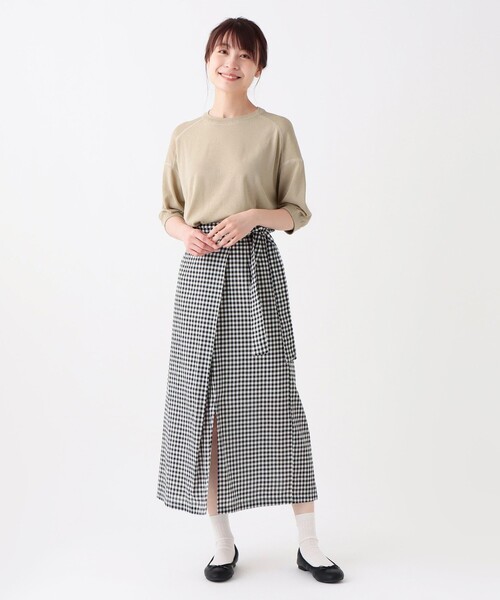Afternoon Tea(アフタヌーンティー)の「シアークールニットプルオーバー(Tシャツ/カットソー・レディース・ライトベージュ/チャコールグレー/オレンジ・MEDIUM)」の6枚目の写真