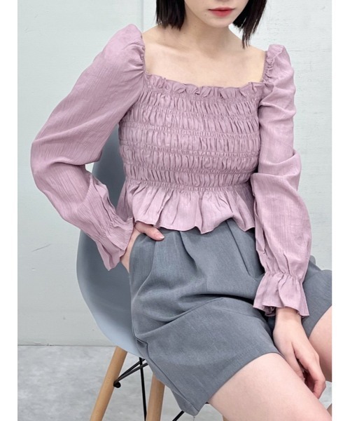 ＆soiree（アンドソワレ）の「【＆soiree】スクエアネックワッシャーシャーリングブラウス（シャツ/ブラウス・レディース・ラベンダー/ホワイト/ブラック・MEDIUM）」の12枚目の写真